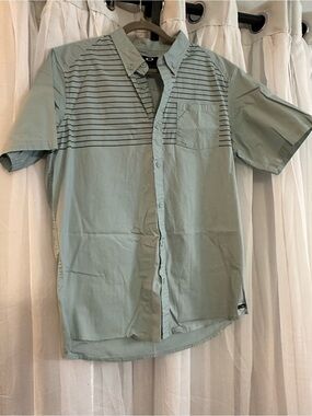 Oakley Men's Light Gray Striped Button Down Shirt